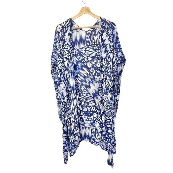 Anthropologie Michael Stars Blue & White Printed Lightweight Boho Duster OS - Picture 4 of 6